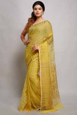 WoodenTant Woven Jamdani Cotton Silk Saree(Yellow)