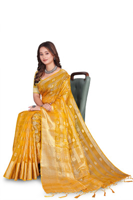 Aarunika fashion Solid/Plain Bollywood Organza Saree(Yellow)