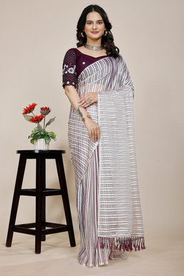 KONICA FAB Self Design, Solid/Plain, Embroidered Bollywood Chiffon Saree(Purple, Silver)