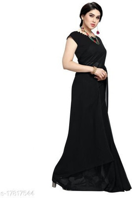 ASTYLOR Solid/Plain Daily Wear Georgette Saree(Black)