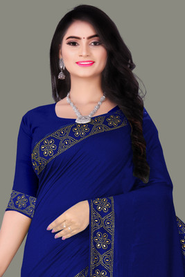 rudraCreation Self Design Chanderi Georgette, Chiffon Saree(Blue)