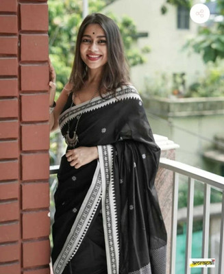RRBB Self Design Handloom Pure Cotton Saree(Black)