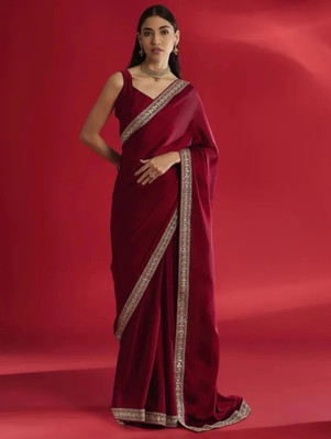 HIJA TRENDZ Embroidered Bollywood Georgette Saree(Maroon)