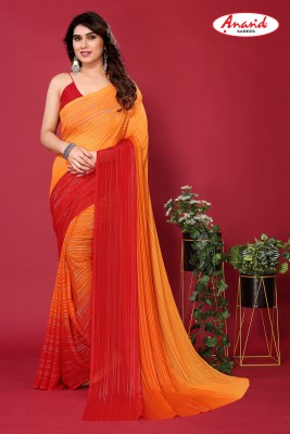 Anand Sarees Embellished, Ombre, Solid/Plain Bollywood Satin Saree(Orange, Red)