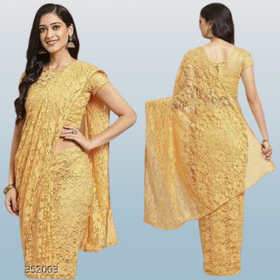 NEXA Solid/Plain Bollywood Net Saree(Cream)