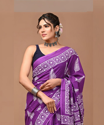 Tetarwal Printed Daily Wear Pure Cotton Saree(Purple)