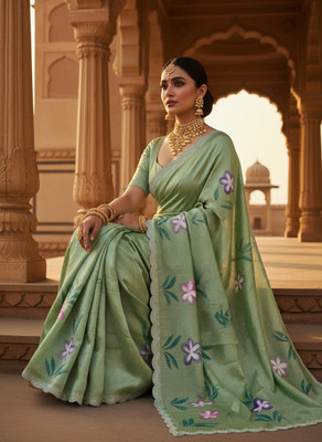 Sareez House Blocked Printed Bollywood Jimmy choo Saree(Green)