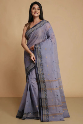 Sutayan Woven Tant Pure Cotton Saree(Grey)