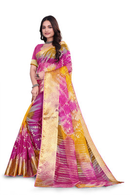 Aarunika IC Solid/Plain Bollywood Organza Saree(Yellow)