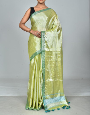 NAMITASAREES Solid/Plain Handloom Tissue Saree(Light Green)