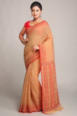 BENGAL HANDLOOM Woven Handloom Silk Blend Saree(Beige)