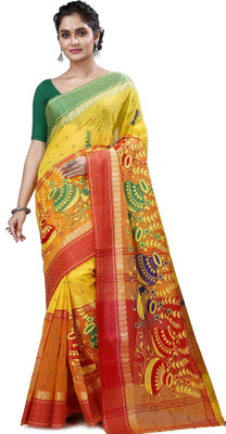 DipDiya Embroidered Tant Pure Cotton Saree(Multicolor)