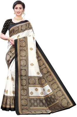 maayro Printed Bollywood Art Silk Saree(White)