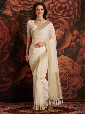 ANOUK Woven Banarasi Georgette Saree(White)