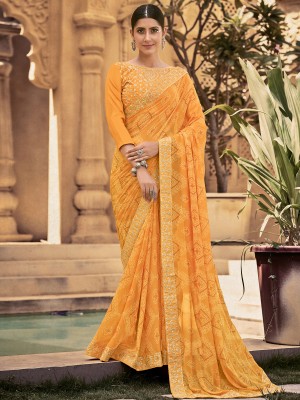 Sareemall Embroidered Bandhani Georgette Saree(Mustard)