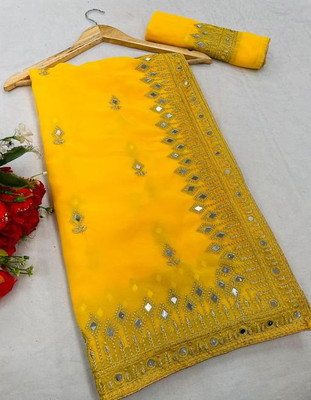 AVSAR TRENDZ Embellished Bollywood Georgette Saree(Yellow)