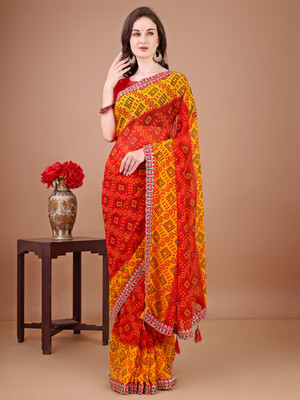 Divastri Printed Bandhani Georgette Saree(Red)