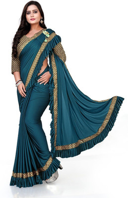 HouseOfCommon Embroidered Leheria Lycra Blend Saree(Light Blue)