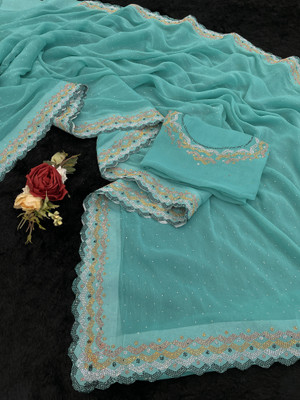 Jennyfab Embellished Bollywood Organza Saree(Black)