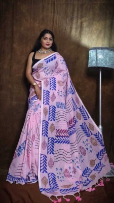 NAMITASAREES Blocked Printed Handloom Pure Cotton Saree(Pink)