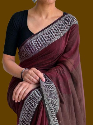 ButiQ Point Woven Handloom Cotton Blend Saree(Maroon)