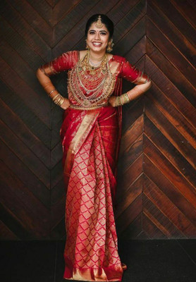 KAKADIYA Woven Kanjivaram Pure Silk Saree(Red)