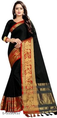 Harekrishna creation Woven Banarasi Jacquard, Cotton Silk Saree(Gold, Black)