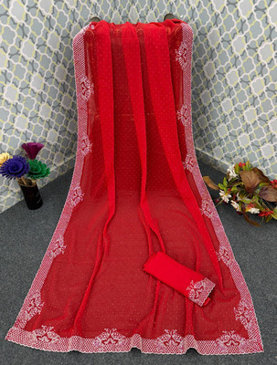 KB DESIGNER Embellished, Embroidered, Solid/Plain Bollywood Georgette Saree(Red)