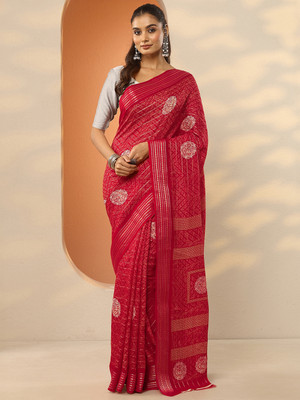 LIBAS Printed Daily Wear Silk Blend Saree(Red)