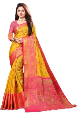 rangbhakti Self Design, Paisley Banarasi Cotton Silk, Cotton Blend Saree(Yellow)