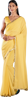 Akhilam Woven Banarasi Georgette Saree(Yellow)