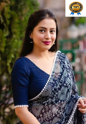 ZENFAB THREADS Printed Bollywood Georgette Saree(Dark Blue)