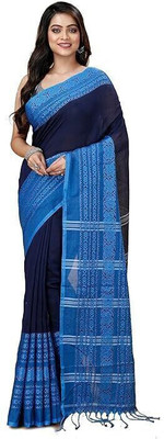 ANAMIKA Store Printed Handloom Cotton Blend Saree(Blue)
