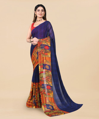 Panchvati NX Printed Bollywood Georgette Saree(Dark Blue)