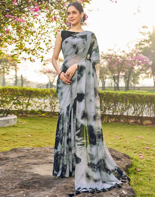 SIRIL Printed Bollywood Georgette Saree(Grey, Black)
