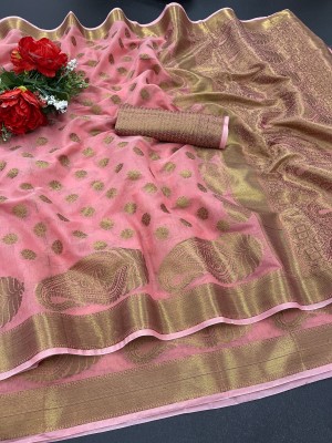 Rupatika Self Design, Woven Kanjivaram Pure Silk, Cotton Silk Saree(Pink)