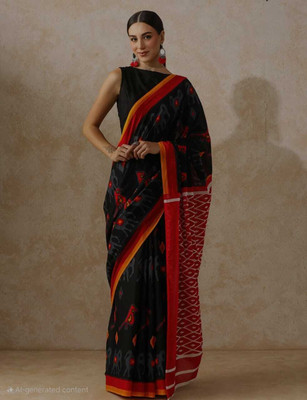 CRAFTWELL Self Design Handloom Pure Cotton Saree(Multicolor)