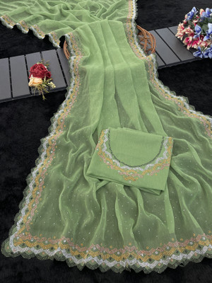 VarniRaaj Fashion Embellished Bollywood Organza Saree(Light Green)