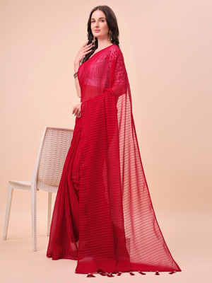shrijamyaham Self Design Bollywood Chiffon Saree(Red)