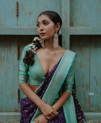 KM CREATION Self Design Banarasi Art Silk Saree(Blue)