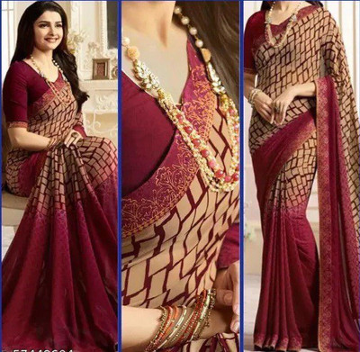 Insta Trendz Printed Daily Wear Georgette, Chiffon Saree(Brown)