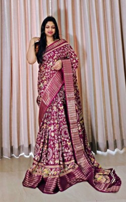 Bansari Textiles Self Design, Printed, Floral Print Daily Wear Cotton Blend Saree(Purple, Multicolor)