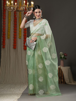 Divastri Embroidered Bollywood Organza Saree(Green)