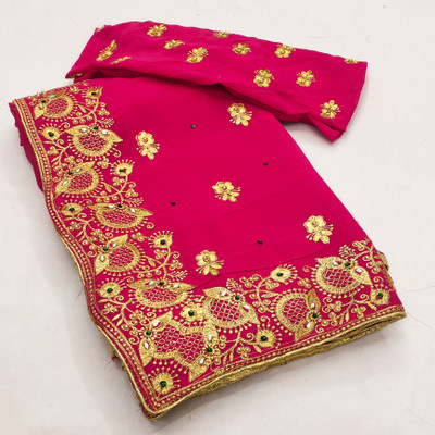 CHAMUNDA CREATION Embroidered Bollywood Georgette Saree(Orange)