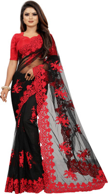 YASHVI Embroidered Bollywood Net Saree(Red, Black)