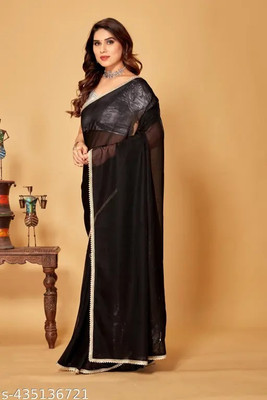 Vragi Self Design Bollywood Lycra Blend Saree(Black)
