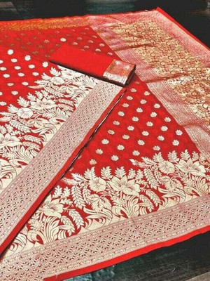 SAI LEELA CREATION ART Woven, Dyed, Solid/Plain Kanjivaram Silk Blend, Jacquard Saree(Red)