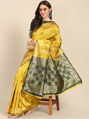 SERONA FABRICS Woven Banarasi Jacquard, Cotton Silk Saree(Yellow)