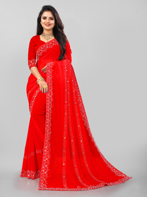 MAN PRIYA TRENDZ Embellished Bollywood Georgette Saree(Red)