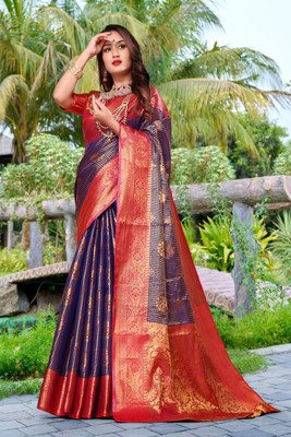 jayant creation Self Design, Woven Daily Wear Silk Blend, Jacquard Saree(Blue)